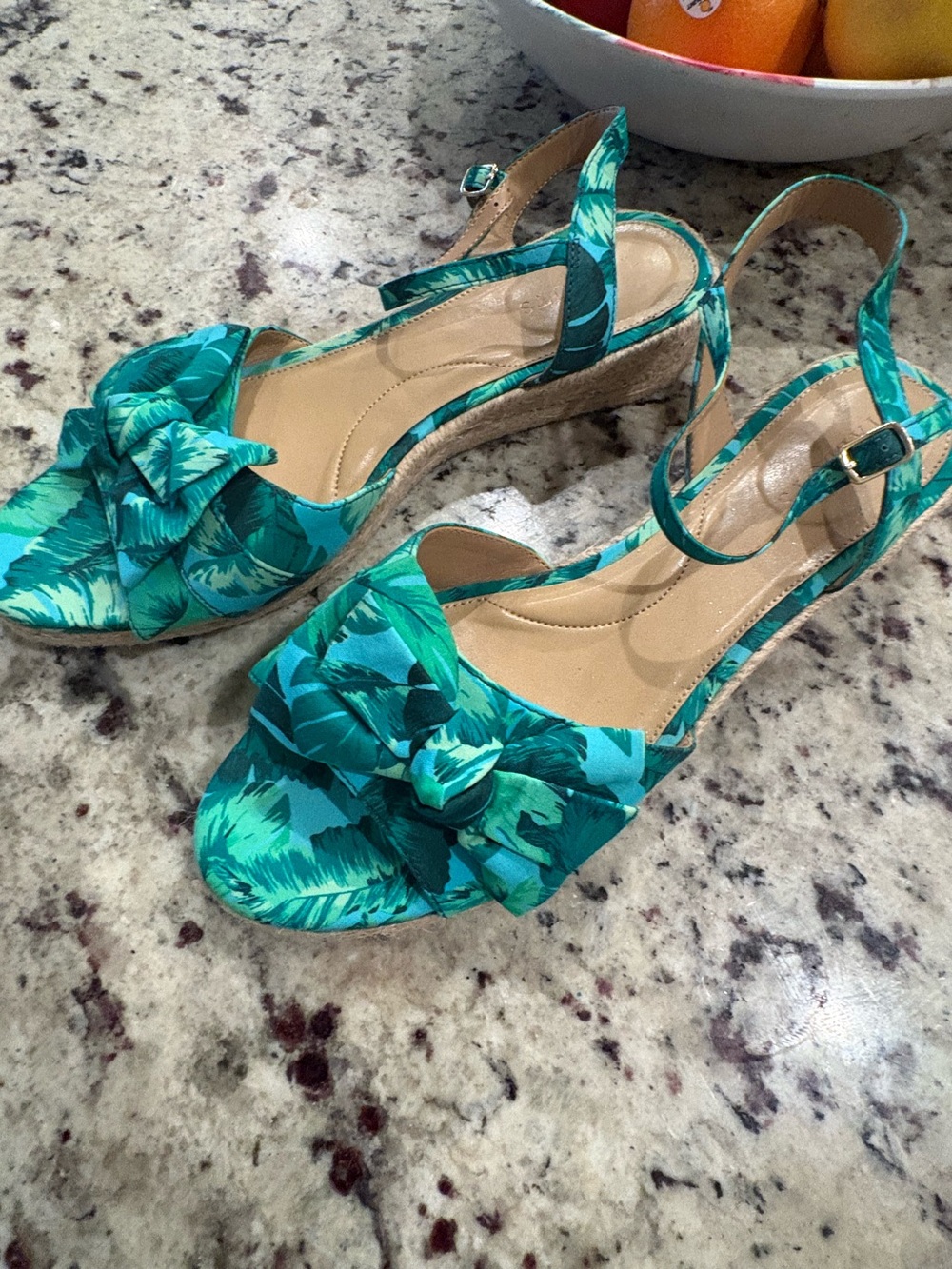 Talbots Teal and Green Knot-Front Wedge Sandals